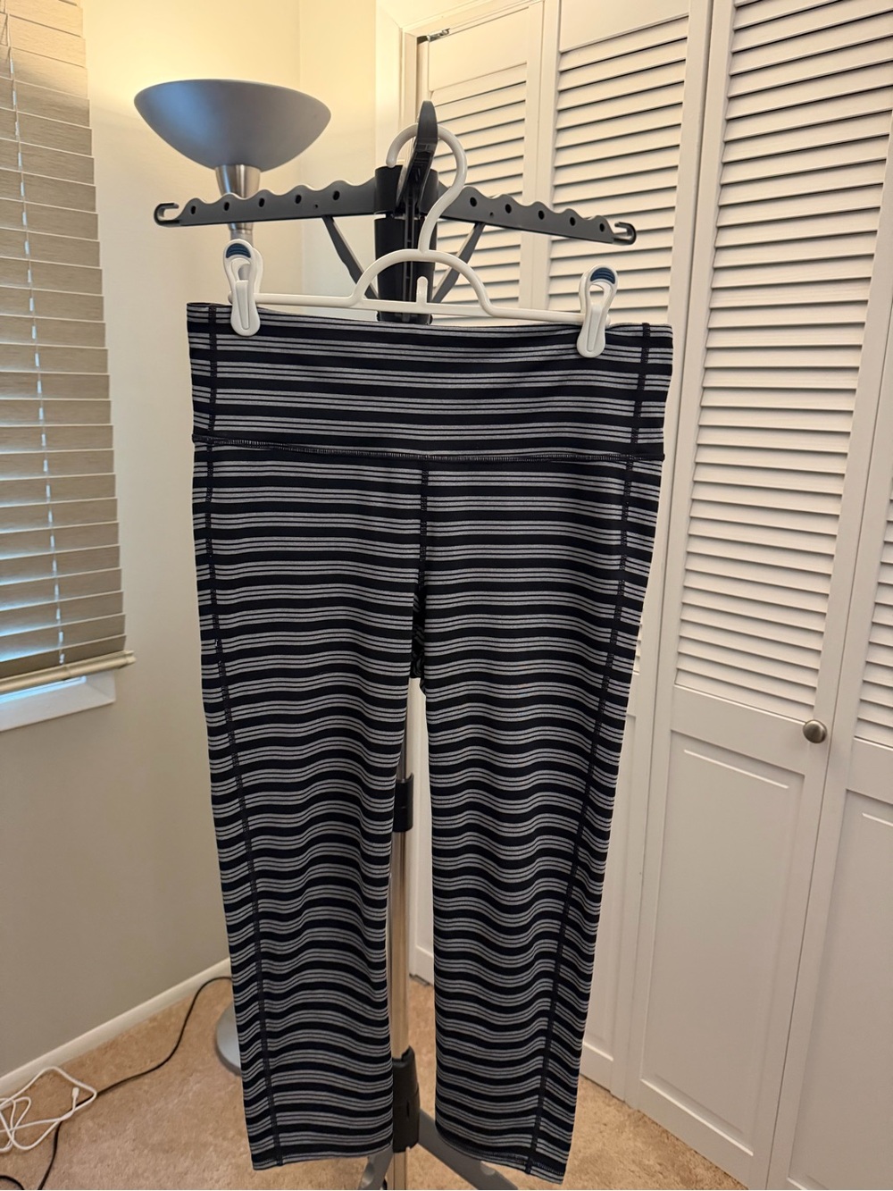 Athleta Black and Gray Striped High-Rise Women’s Leggings